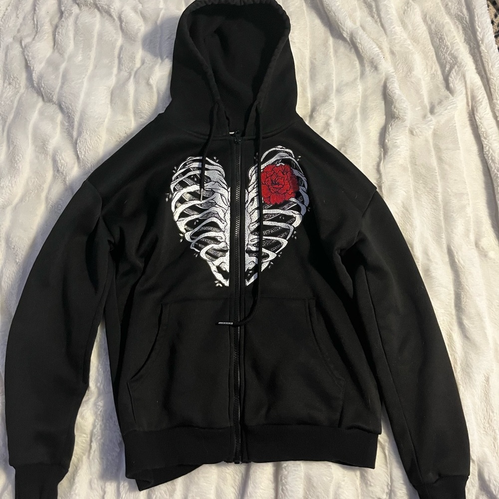 Skeleton Heart Zip Up Hoodie